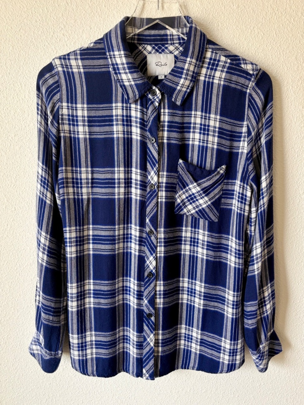 Rails Hunter Plaid Flannel Button Up Shirt S Midnight Cobalt Blue Long Sleeve